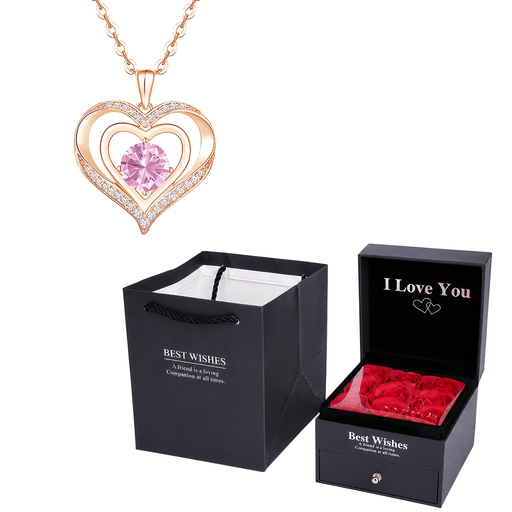 Hollow Heart Round Birthstone Synthetic Zirconia Necklace